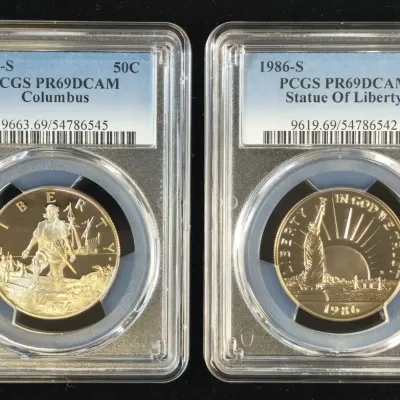 1986-S & 1992-S 50 Cent US Mint Proof Commemoratives PCGS PR-69 DCAM