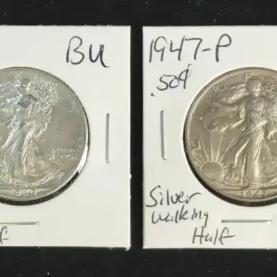 2 Silver Walking Liberty Halves 1940-P & 1947-P Uncirculated Coins