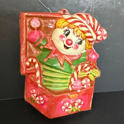 LOT 57: Vintage Holiday Christmas Decor Featuring a Styrofoam Santa Head, Ceramic Santa and a Plastic Jack in the Box Ornament