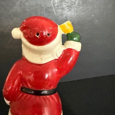 LOT 57: Vintage Holiday Christmas Decor Featuring a Styrofoam Santa Head, Ceramic Santa and a Plastic Jack in the Box Ornament