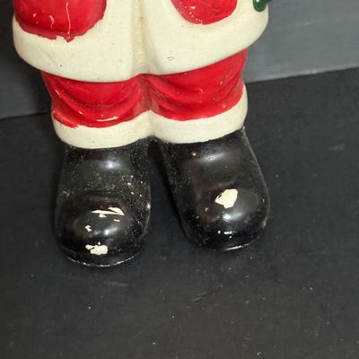 LOT 57: Vintage Holiday Christmas Decor Featuring a Styrofoam Santa Head, Ceramic Santa and a Plastic Jack in the Box Ornament