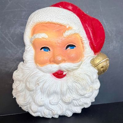 LOT 57: Vintage Holiday Christmas Decor Featuring a Styrofoam Santa Head, Ceramic Santa and a Plastic Jack in the Box Ornament