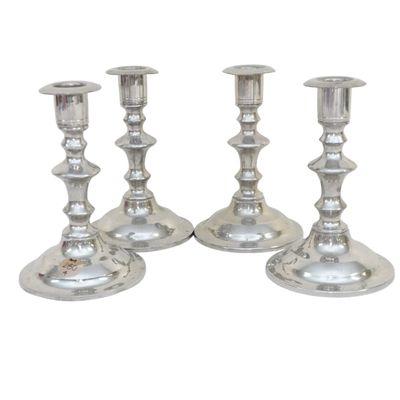 4 STIEFF PEWTER CANDLESTICKS