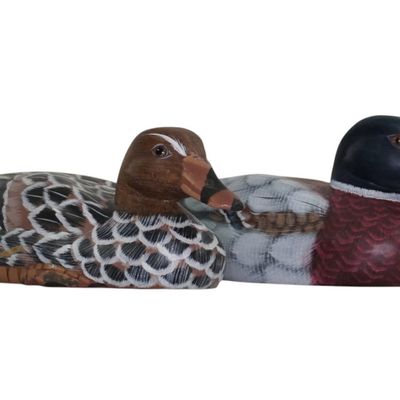 PAIR VINTAGE HAND PAINTED MALLARD DUCKS w GLASS EYES