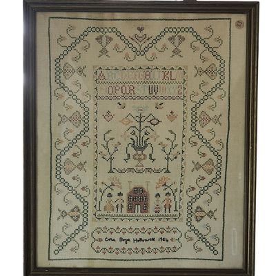 VINTAGE CROSS STITCH SCHOOLGIRL SAMPLER