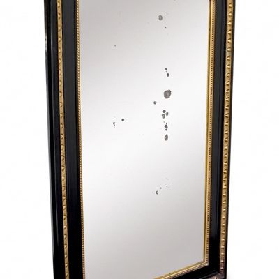 ANTIQUE LARGE LOUIS PHILIPPE EBONY & GILT MIRROR
