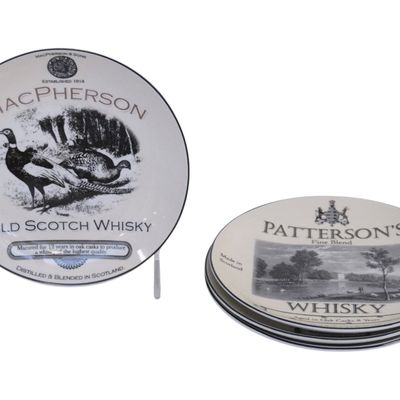 RESTORATION HARDWARE BOXED SET OF 4 WHISKY LABEL PLATES