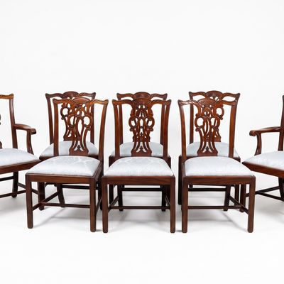 8 MAITLAND SMITH CARVED CHIPPENDALE REGENCY DINING CHAIRS