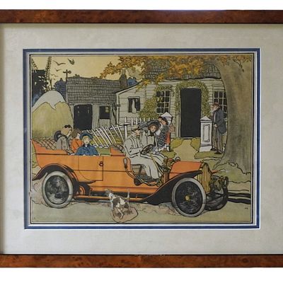 FRAMED 1911 GEORGE A WILLIAMS ILLUSTRATION CAR & DOG