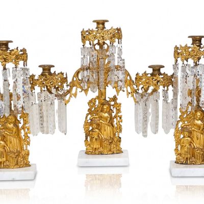 ANTIQUE GILDED GIRANDOLE CANDELABRA SET MOTHER & CHILD