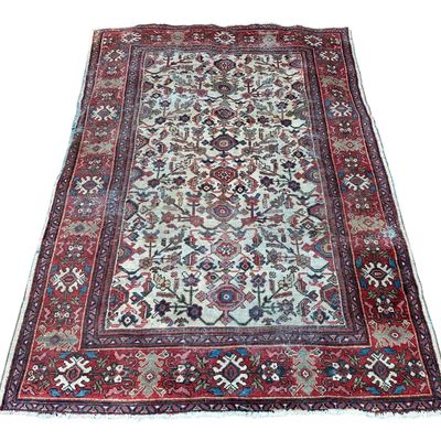 ANTIQUE HAND KNOTTED PERSIAN HERIZ WOOL RUG