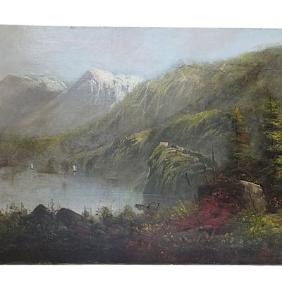 LARGE 19th c HUDSON RIVER SCHOOL OIL ON CANVAS