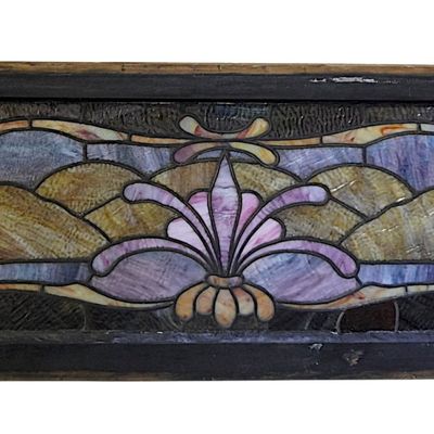 ANTIQUE ART NOUVEAU LEADED STAINED GLASS WINDOW 47"
