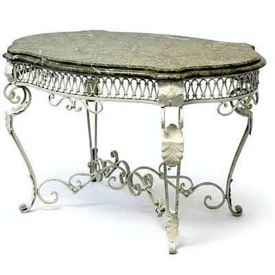 FRENCH ROCOCO STYLE WROUGHT IRON MARBLE TOP TABLE