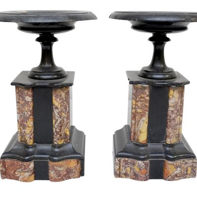 PAIR 19th C FRENCH NAPOLEON III MARBLE GARNITURE TAZZA