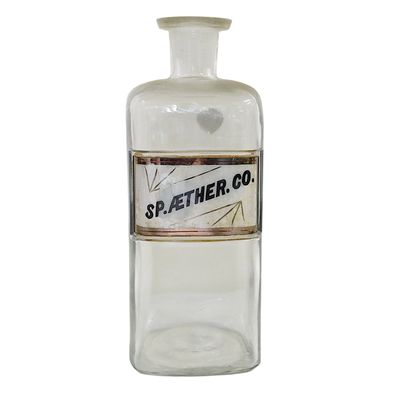 ANTIQUE APOTHECARY ETHER LABEL UNDER GLASS BOTTLE