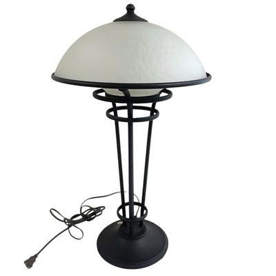 ART DECO STYLE IRON BASE FROSTED GLASS TABLE LAMP