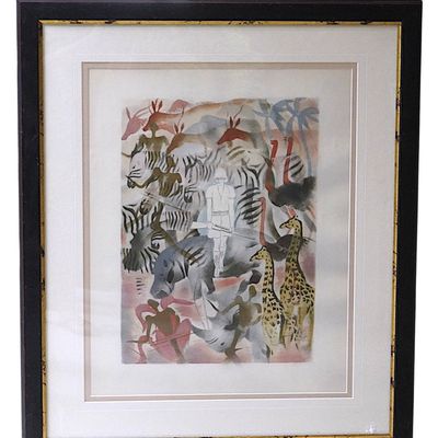 MILIVOJ UZELAC 1932 LITHOGRAPH & POCHOIR SAFARI IN AFRICA