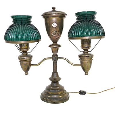 ANTIQUE DOUBLE ARM BRASS STUDENT LAMP