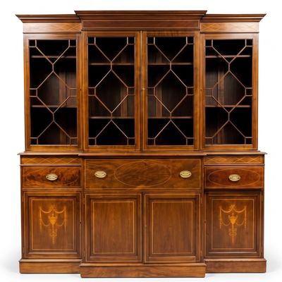 A FINE QUALITY ADAM STYLE MAHOGANY INLAID BREAKFRONT