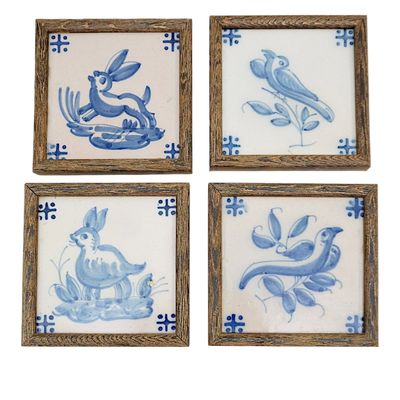 SET OF 4 FRAMED ANTIQUE DELFT TILES
