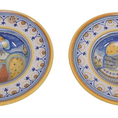 2 HAND PAINTED DERUTA ITALY PORTRAIT PLATES