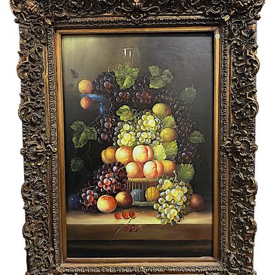 LARGE STILL LIFE GICLEE IN DEEPLY CARVED ORNATE FRAME