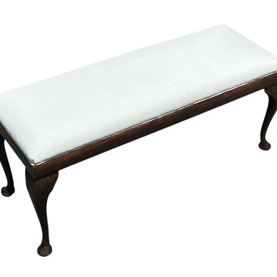 ANTIQUE QUEEN ANNE UPHOLSTERED BENCH