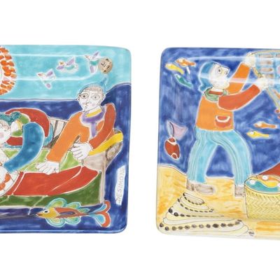 2 ITALIAN CERAMICHE DE SIMONE SQUARE HAND PAINTED BOWLS