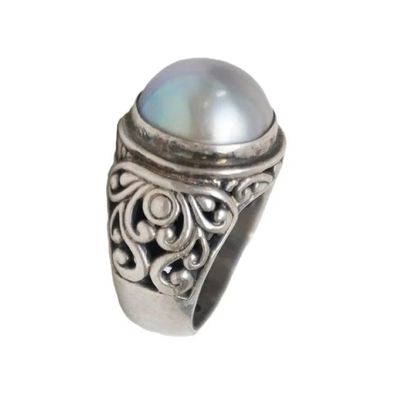 STERLING SILVER BLUE GRAY MABE PEARL RING SZ 7.75