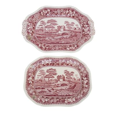 2 VINTAGE SPODE TOWER PINK TRANSFERWARE PLATTERS