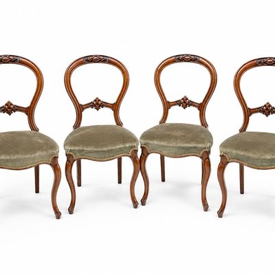 SET OF 4 VICTORIAN CARVED WALNUT BALLOON-BACK CHAIRS