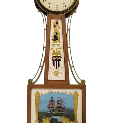 WALTHAM BANJO CLOCK EGLOMISE MARITIME GLASS