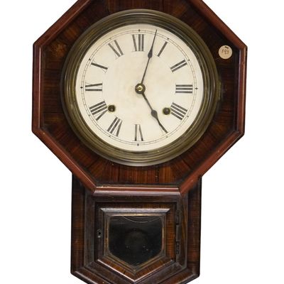 EARLY JAPANESE OCTAGON DROP SCHOOL WALL CLOCK c. 1910