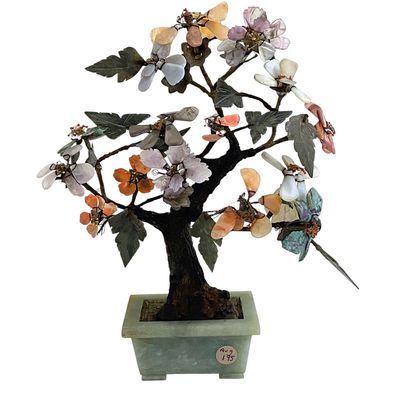 VINTAGE CARVED CHINESE JADE BONSAI TREE 1940s
