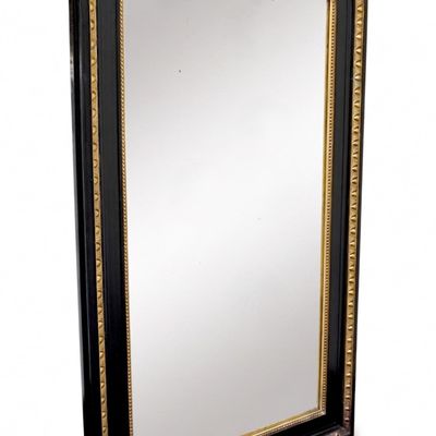 ANTIQUE LARGE LOUIS PHILIPPE EBONY & GILT MIRROR
