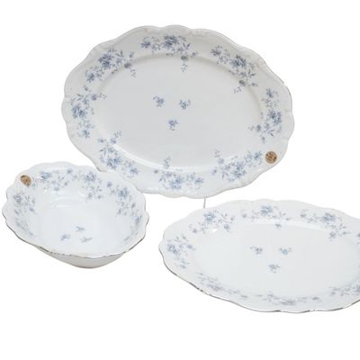 3 PIECES OF HAVILAND BLUE GARLAND CHINA - SERVING TRAYS AND VEGETABLE DISH