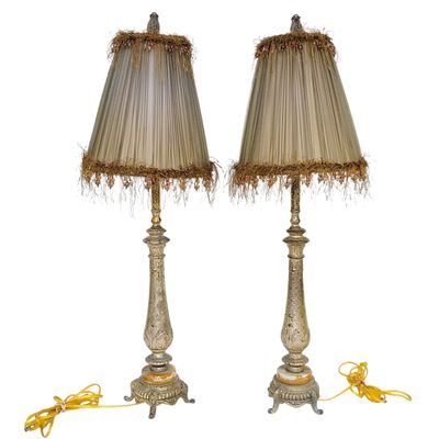 PAIR ITALIAN CANDLESTICK GILDED BRASS & ONYX LAMPS