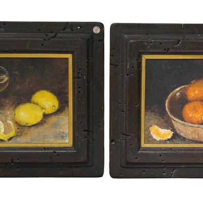 PAIR MID CENTURY OIL ON CANVAS STILL LIVES HENRIKSEN