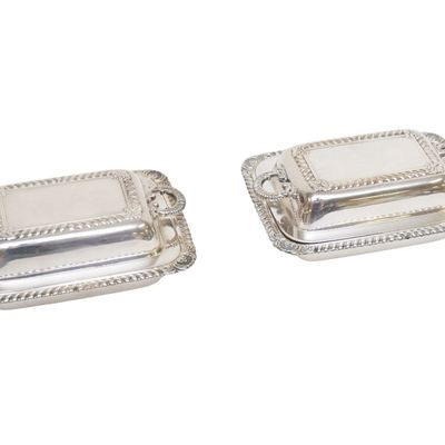 2 VINTAGE SILVERPLATE COVERED MINIATURE BUTTER