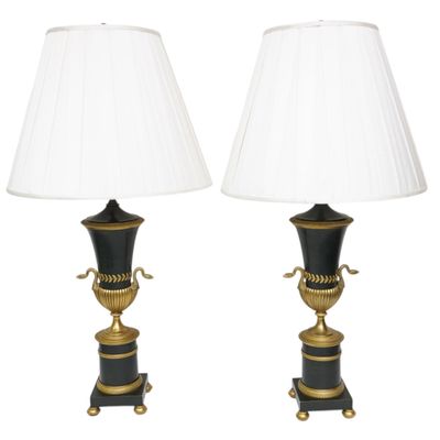 19th c FRENCH EMPIRE BRONZE LAMPS WITH SWANS