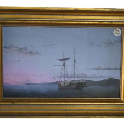 PRINT LUMBER SCHOONERS AT EVENING ON PENOBSCOT BAY