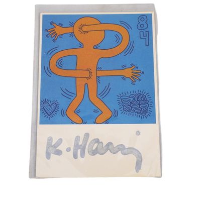 KEITH HARING SIGNED POSTCARD AMSTERDAM