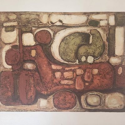 MID CENTURY OIL ON PAPER PACO ROMERO ABSTRACT