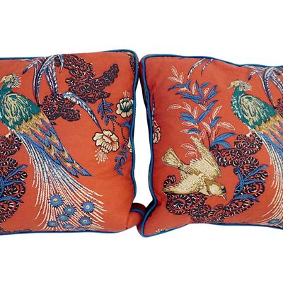 PAIR OF CUSTOM SCHUMACHER PEACOCK CHINOISERIE PILLOW COVERS