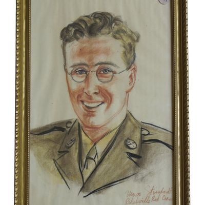 1943 WWII PASTEL PORTRAIT ARMY SOLDIER