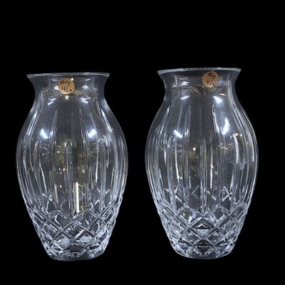 MATCHED PAIR OF BLOCK CUT CRYSTAL VASES