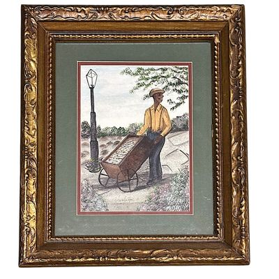 CHARLESTON WATERCOLOR SHRIMP MAN FOLK ART