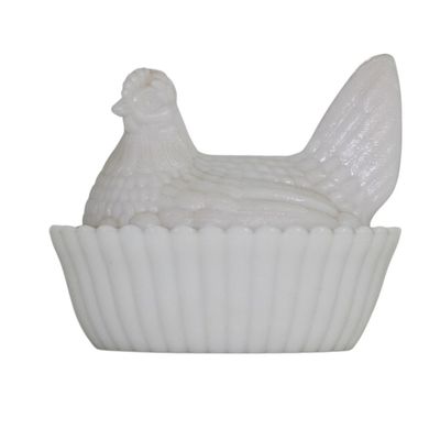 MILK GLASS HEN ON NEST