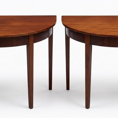 PAIR OF GEORGE III MAHOGANY DEMILUNE CONSOLE TABLES